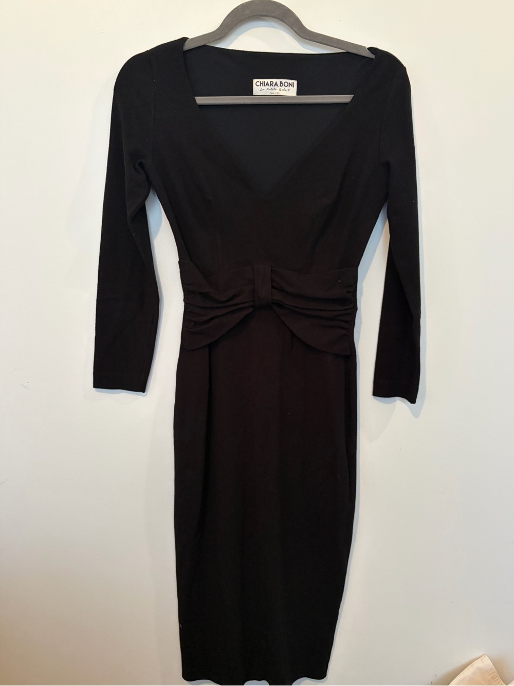 Chiara Boni Black Long Sleeve Bow-Front Midi Dress - Size 42/M